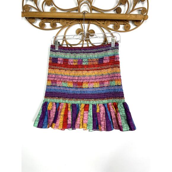 Farm Rio Embroidered Stripes Mini skirt S - Picture 8 of 9